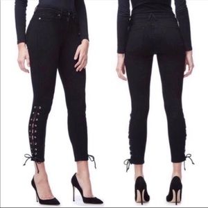 Good American Good Legs High Rise Black Lace Up Crop Jeans